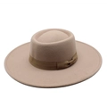 Detailed top-down view of light camel wool felt jazz hat with dark brown ribbon decoration - One Size / Light Purple Grey