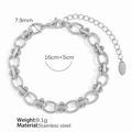 Bracelet à maillons ovales en acier inoxydable argenté 7,9mm avec chaîne réglable - 16cm+5cm / Bracelet en Argent
