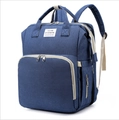 Blue denim folding diaper backpack with many pockets and sunshine label design - Dark Blue Basic