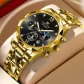 VA VA VOOM Men's waterproof stainless steel quartz watch with calendar and gold accents - All Gold (2741)