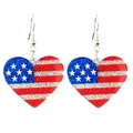 Detailed view of heart-shaped earrings featuring US flag patterns and glitter texture - Heart Hooks