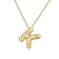 Collana con ciondolo lettera K placcata in oro con zirconi e finitura testurizzata - Lettera K