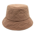 Detailed view of heart-shaped quilted stitching on winter corduroy bucket hat fabric - Light Coffee