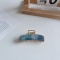 7.5cm rectangle shark hair claw with blue and white marble pattern and gold metal frame - Blue