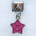 Italian charm bracelet link with pink smiling star charm in stainless steel and enamel - Star