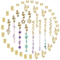 Set de anillos dorados para trenzas con cuentas de piedra natural violeta y verde - Juego de 44 Piezas Estilo 7