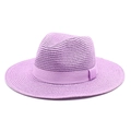Detail of lavender straw panama hat with matching ribbon and side bow accent - M (56-58cm) / Taro Purple