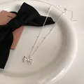 Silver bow pendant necklace with small beads for women in a chic Korean style - Bow Pendant Round Bead Necklace