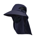 Men's outdoor sun protection hat in dark blue with wide brim and neck flap - Navy Blue
