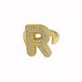 18K gold plated adjustable open ring featuring a sparkling zircon pave letter R design - Letter R / Gold