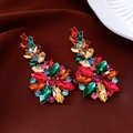 Detail of vintage flower stud earrings with colorful crystal marquise stones - Multi-color (Silver Earring Post)