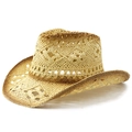 Dettaglio cappello da cowboy in paglia intrecciata con bordi sfumati marrone scuro - M (56-58cm) / Crema Caffè Gradiente
