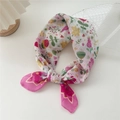 Elegant white square scarf with floral heart pattern in light pink and yellow tones - Pink Drawn-Zigzag Frame Floral