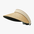 Women's wood-color straw sun visor with beige and brown striped headband for summer - Adjustable / Khaki Brown