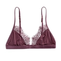Bralette de satén púrpura oscuro sin aros con delicado ribete de encaje de pestañas - XL / Burdeos