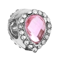 Silver bead charm with heart-shaped pink teardrop gemstone and white crystal halo - Normal Specification / Pink Teardrop Pave Charm (24)