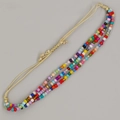 Pulsera multicapa de cuentas hechas a mano con cierre de cordón ajustable de colores - Trenzado de Tres Capas Multicolor