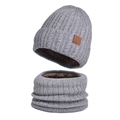 Winter 2-piece set: Gray cable-knit beanie and neck gaiter with warm faux fur lining - 2-Piece Set Light Grey