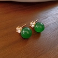 Detailed macro view of vintage style gold stud earrings with green beads on wood - Gold Zircon with Green Bead (18#)