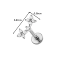 Clou d'oreille en forme de fleur en acier inoxydable avec pierres de zircone claires - Style Trèfle à Deux Feuilles (2610-5# Argent)
