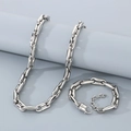 Set collana e bracciale a catena con maglie da 10 mm in acciaio inossidabile argento - Lunghezza bracciale 19,5 cm + 5 cm / Stile A Colore Acciaio
