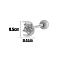 Silver crescent moon and star cartilage stud earring with cubic zirconia inlay and dimensions - 2# Moon Star (HSPJ093-2) / Silver