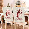 Set of two beige linen Christmas chair covers with red reindeer and Merry Christmas print - Beige Red Reindeer Red Word (YT01-23)