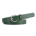 Cinturón fino de cuero PU verde oscuro para mujer con hebilla redonda de metal plateado - Verde