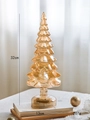 Amber glass Christmas tree figurine with LED light base and elegant tiered design - Amber Layered Pagoda Style (9034)