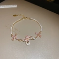 Golden butterfly bracelet with pink and white cubic zirconia and lobster clasp - Gold Pink Butterfly Zirconia Bracelet (5#)