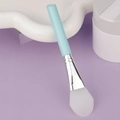Flat silicone face mask brush with light blue handle and silver ferrule for skincare - Slanted Tail Style F / Blue