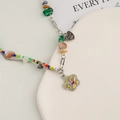 Collana a doppio strato con perline colorate, cuore 100% CUTE e ciondolo smiley strass - A Strati con Smiley / Collana di Pietra Naturale Nuvola