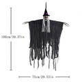 Detaillierte Größentabelle für Halloween Skelett-Geist Deko, Maße 100 cm x 75 cm - Lila Hut Hängender Geist