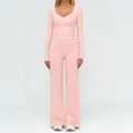 Ensemble de yoga rose clair 2 pièces avec haut à manches longues et pantalon évasé taille haute - S / Haut Et Bas / Rose Pêche