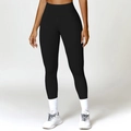 High-waisted black yoga pants with tummy control and compression for fitness - S / Bottoms / Premium Black