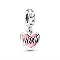 Macro detail of MOM heart charm with pink enamel and silver engraving for DIY jewelry - Mom Pink Enamel Heart (PCT055)