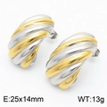 Eleganti orecchini a C bicolore oro e argento con trama a spirale metallica da 18 carati - Striscia di Croissant Bicolore (KE111642-KFC)