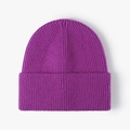 Winter rose purple ribbed knit beanie for men and women with turn-up cuff detail - One Size / Deep purple