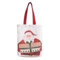Canvas Santa Claus gift tote bag with red handles and festive cartoon illustration - Santa Claus Handbag