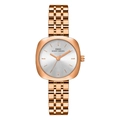 Elegant rose gold square watch for women with silver sunray dial and metal mesh strap - White Face Rose Gold