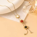 18K gold plated Y-shaped necklace with roman numeral pendants and zircon tassels - Roman Numeral Bead (Gold Style 4)