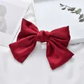 French vintage wine red satin oversized bow hair clip with layered 3D ribbon design - Large / Wine Red Spring Clip