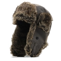 Colbacco invernale da uomo in pelle marrone con calda fodera in pelliccia sintetica - M (56-58cm) / Marrone Vintage