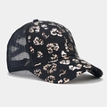 Close-up of leopard print trucker hat with breathable black mesh and ponytail hole - Style 8-Black Leopard