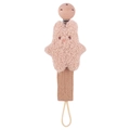 Handmade beech wood pacifier clip with khaki plush bear and cotton fabric strap - Coffee Bear