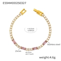Gold stainless steel bracelet featuring pink rectangular zircon and white stones - Pink