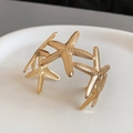 Gold starfish open cuff bracelet with textured metallic star charms in luxury style - Linked Starfish Texture (9#)