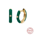 Green enamel 925 sterling silver hoop earrings with round zircon stones in gold finish - Green