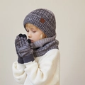 Grijs gemêleerde winterset voor kinderen met muts, sjaal en touchscreen handschoenen - 3-Delige Set (Muts + Sjaal + Handschoenen) / Grijs