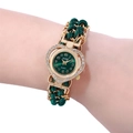 Green heart quartz watch with gold chain and green woven strap for women - Green Heart Style (A7)